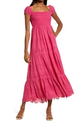 Area Stars Olivia Tiered Cotton Maxi Dress in Dark Pink