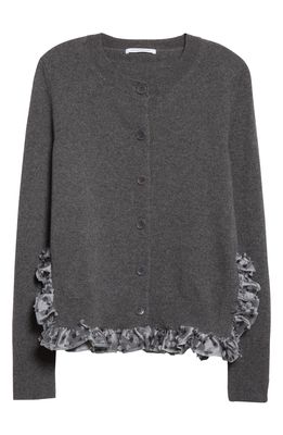 Cecilie Bahnsen Ruffle Trim Boxy Recycled Cashmere Blend Cardigan in Grey