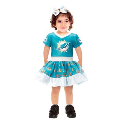 JERRY LEIGH Girls Toddler Aqua Miami Dolphins Tutu Tailgate Game Day V-Neck Costume