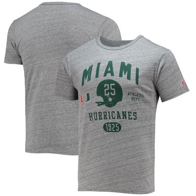 Men's League Collegiate Wear Heathered Gray Miami Hurricanes Football Locker Victory Falls Tri-Blend T-Shirt in Heather Gray