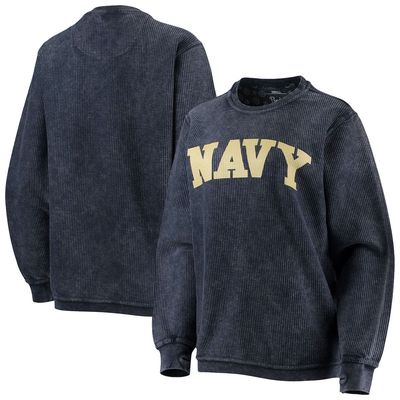 Women's Pressbox Navy Navy Midshipmen Comfy Cord Vintage Wash Basic Arch Pullover Sweatshirt