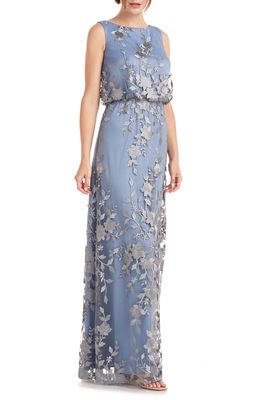 JS Collections Aveline Blouson Gown in Silver/Blue