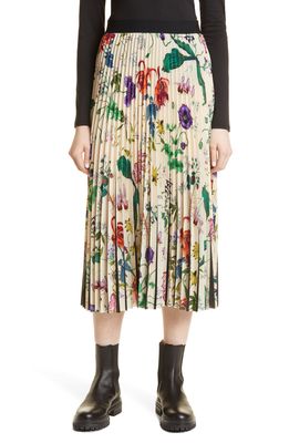 MUNTHE Charming Floral Pleated Midi Skirt in Ivory