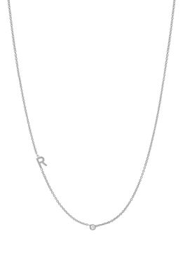 BYCHARI Small Asymmetric Initial & Diamond Pendant Necklace in 14K White Gold-R