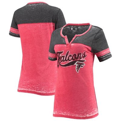 5TH AND OCEAN BY NEW ERA Women's 5th & Ocean by New Era Red Atlanta Falcons Burnout Wash Stripe V-Neck T-Shirt