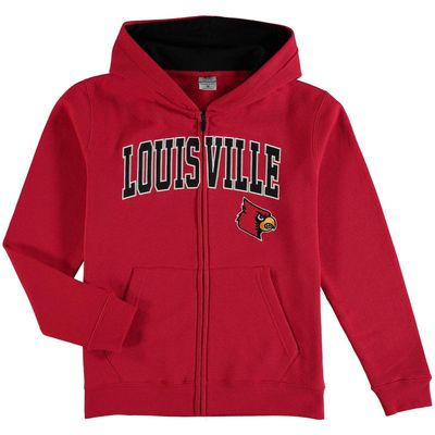 STADIUM ATHLETIC Youth Red Louisville Cardinals Applique Arch & Logo Full-Zip Hoodie