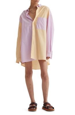 BLANCA Benny Oversize Colorblock Stripe Cotton Shirt in Lilac Orange Stripe