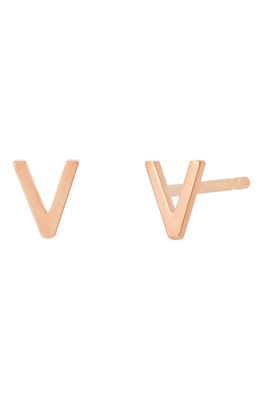 BYCHARI Small Initial Stud Earrings in 14K Rose Gold-V