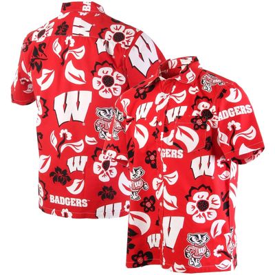 Men's Wes & Willy Red Wisconsin Badgers Floral Button-Up Shirt