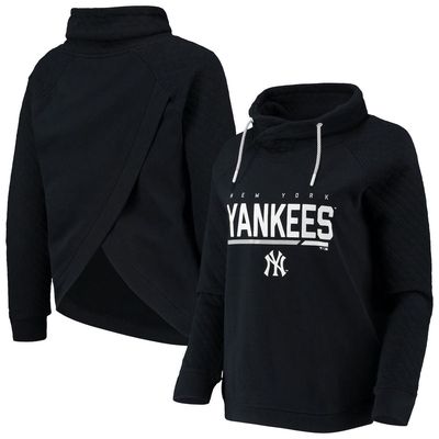 Women's Levelwear Black New York Yankees Vega Funnel Neck Raglan Pullover Sweatshirt