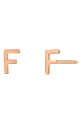 BYCHARI Small Initial Stud Earrings in 14K Rose Gold-F