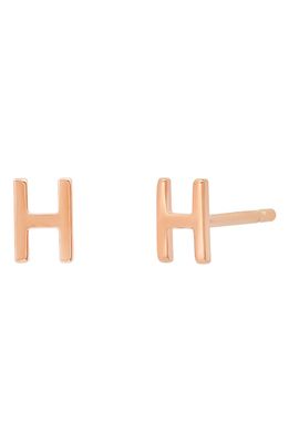 BYCHARI Small Initial Stud Earrings in 14K Rose Gold-H