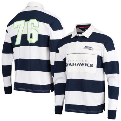 Men's Tommy Hilfiger College Navy/White Seattle Seahawks Varsity Stripe Rugby Long Sleeve Polo