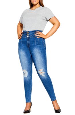 City Chic Bailey Distressed Skinny Jeans in Mid Denim