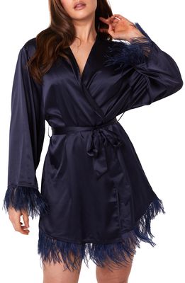 Playful Promises Feather Trim Short Robe in Teal