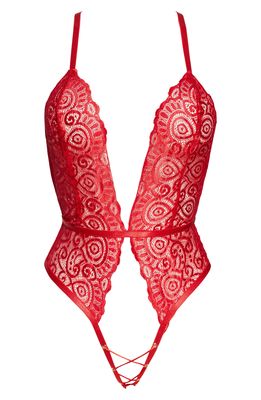 Roma Confidential Plunge Lace Open Gusset Teddy in Red
