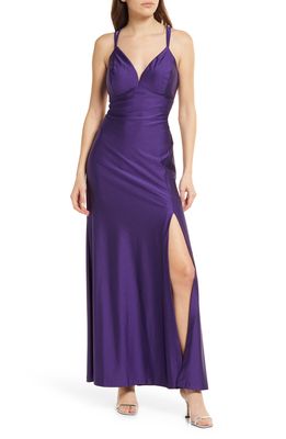 Morgan & Co. Stretch Satin Evening Gown in Purple