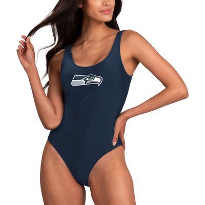 Women's G-III 4Her by Carl Banks Scarlet Seattle Seahawks Making Waves One-Piece Swimsuit in Navy
