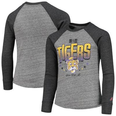 Youth League Collegiate Wear Heathered Gray LSU Tigers Baseball Tri-Blend Raglan Long Sleeve T-Shirt in Heather Gray