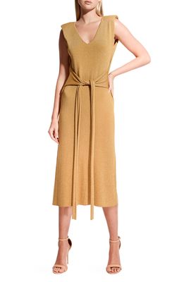 AS by DF Mare Tie Front Knit Midi Dress in Gold