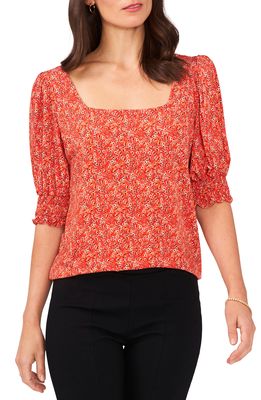 Chaus Floral Square Neck Top in Red