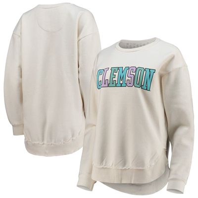 Women's Pressbox Cream Clemson Tigers Multi-Pastel Oversized Pullover Sweatshirt