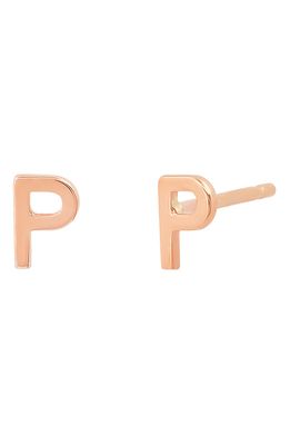 BYCHARI Small Initial Stud Earrings in 14K Rose Gold-P