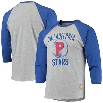 Men's Stitches Heathered Gray/Royal Philadelphia Stars Negro League Wordmark Raglan 3/4-Sleeve T-Shirt in Heather Gray