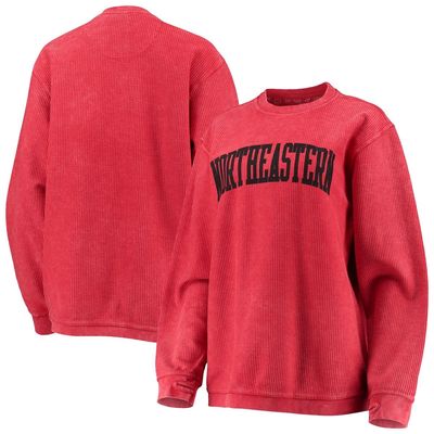 Women's Pressbox Red Northeastern Huskies Comfy Cord Vintage Wash Basic Arch Pullover Sweatshirt