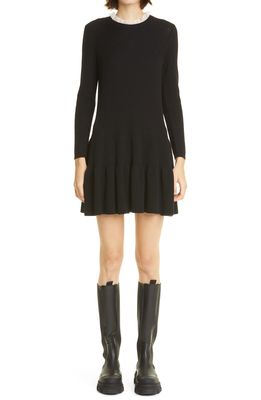 RED Valentino Lace Trim Long Sleeve Wool Sweater Dress in Nero
