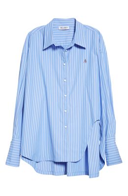 The Attico Diana Parachute Stripe Button-Up Shirt in Light Blue /White