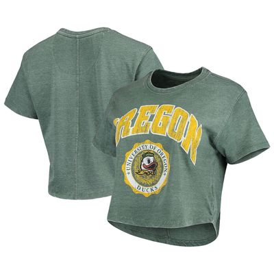Women's Pressbox Green Oregon Ducks Edith Vintage Burnout Crop T-Shirt