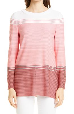 Misook Ombre Stripe Sweater in Sugar Coral/pnk Clay/blk/wht