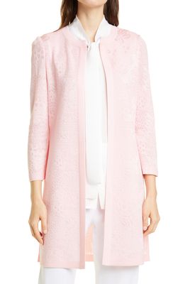 Misook Floral Jacquard Open Front Blazer in Pink Clay