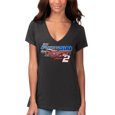 Women's G-III 4Her by Carl Banks Black Austin Cindric 2022 Daytona 500 Champion Fair Catch V-Neck T-Shirt