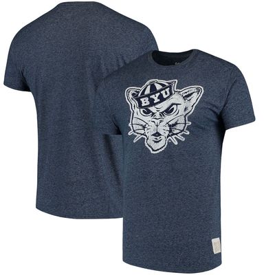 Men's Original Retro Brand Navy BYU Cougars School Logo Mock Twist T-Shirt in Heather Navy