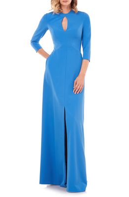 Kay Unger Hannah Stretch Crepe A-Line Gown in Ocean Blue