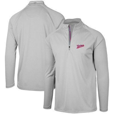 Men's Levelwear Gray Minnesota Twins Orion Historic Logo Raglan Quarter-Zip Jacket
