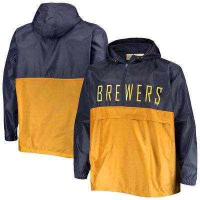 PROFILE Men's Navy/Gold Milwaukee Brewers Big & Tall Split Body Anorak Half-Zip Jacket