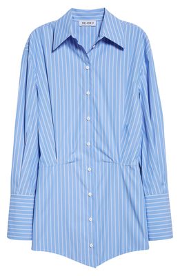 The Attico Silvya Stripe Long Sleeve Poplin Mini Shirtdress in Light Blue /White