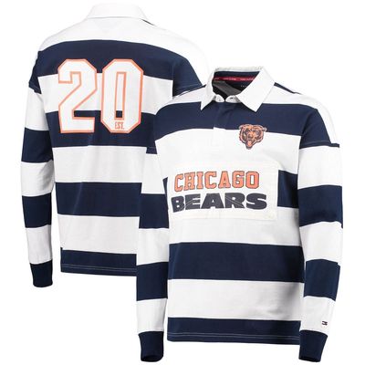 Men's Tommy Hilfiger Navy/White Chicago Bears Varsity Stripe Rugby Long Sleeve Polo