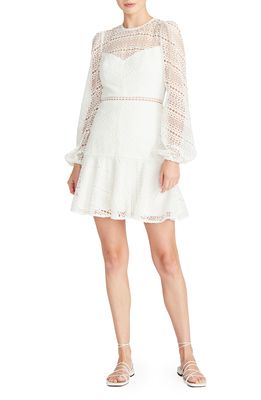 ML Monique Lhuillier Long Sleeve Lace Fit & Flare Minidress in Ivory