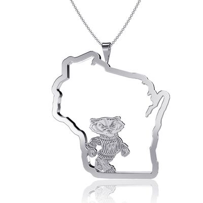 Women's Dayna Designs Silver Wisconsin Badgers Team State Outline Necklace