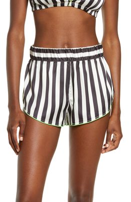 KILO BRAVA Satin Stripe Pajama Shorts in Black/White Stripe