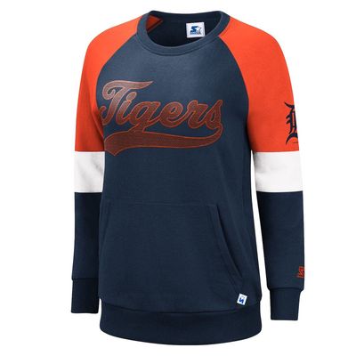 Women's Starter Navy/Orange Detroit Tigers Playmaker Raglan Pullover Sweatshirt