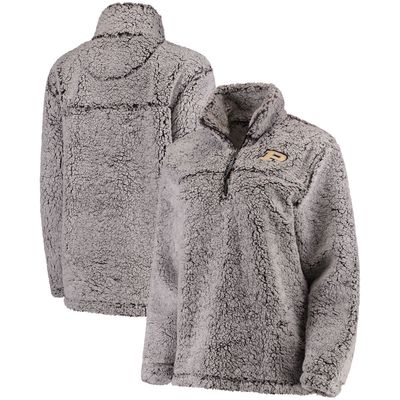 BOXERCRAFT Women's Gray Purdue Boilermakers Sherpa Super Soft Quarter-Zip Pullover Jacket