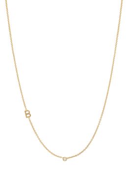 BYCHARI Small Asymmetric Initial & Diamond Pendant Necklace in 14K Yellow Gold-B