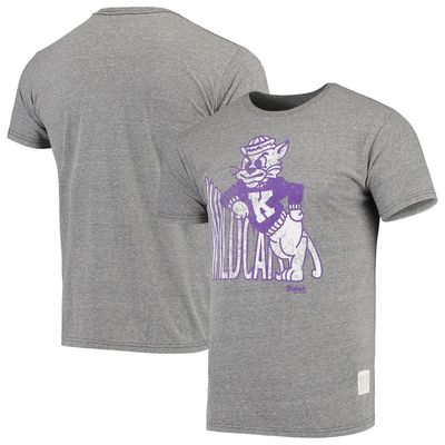 Men's Original Retro Brand Heathered Gray Kansas State Wildcats Vintage Logo Tri-Blend T-Shirt in Heather Gray