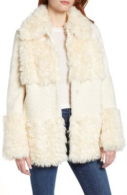 kensie Faux Fur Patchwork Coat in Ivory