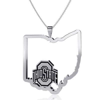 Women's Dayna Designs Silver Ohio State Buckeyes Team State Outline Necklace